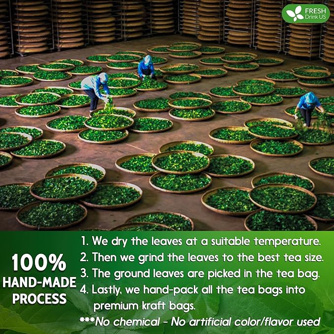 FreshDrinkUS, Premium 75 Mulberry Leaf Tea Bags, 100% Natural & Pure from Mulberry Leaves. Loose Leaf Herbal Tea. Made with Natural Material Tea Bags. No Sugar, No Caffeine, No Gluten, Vegan.