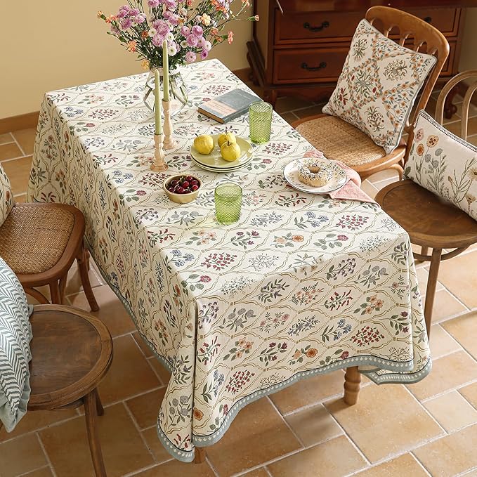 Designer Linen Tablecloth Rectangular,Western Colorful Floral Indoor Table Cloth,Wrinkle Resistant Decor Tablecloths for Dining Thanksgiving Kitchen Christmas,55"*87"-Serenity B