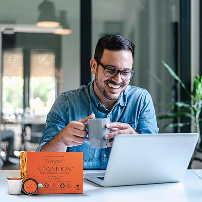 Lifeboost Cognition Decaf Mushroom Coffee Pods – Organic Low Acid Decaf K-Cups with Lion’s Mane & Chaga Adaptogens – Nootropic Coffee for Focus, Energy & Immune Support – 10 Count