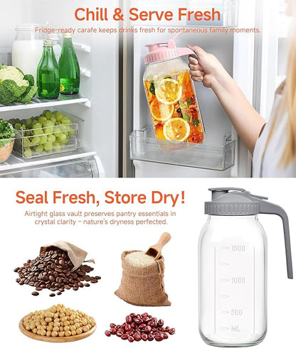 2 Quart Wide Mouth Glass Pitcher with Lid, 64oz Mason Jar Pitcher, Leak-proof Iced Tea Pitcher,Heavy Duty Container for Fridge Sweet Tea,Juice,Cold Brew Coffee,Breastmilk Storage Drinks-1PACK/Green