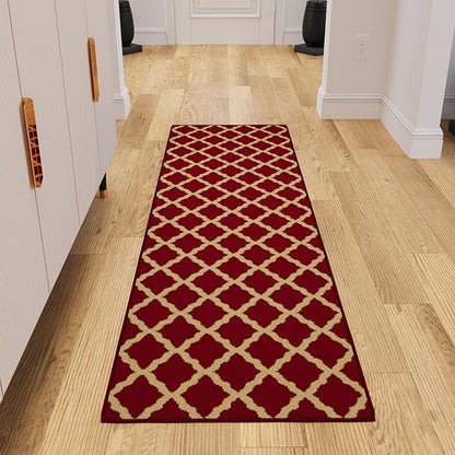 Ottomanson Hallway Runner Rug 1'10" x 7' Non Slip Trellis Area Rugs Easy to Clean Laundry Rug Runner Durable & Pet Friendly Floor Carpet Runners for Hallways Entryway Living Room Kitchen Bathroom, Red