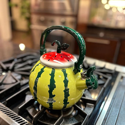 Whistling Tea Kettle for Stove Top Enamel on Steel Teakettle, Supreme Housewares Watermelon Design Teapot Water Kettle Cute Kitchen Accessories Teteras (1.6 Quart, Watermelon Ver 1)