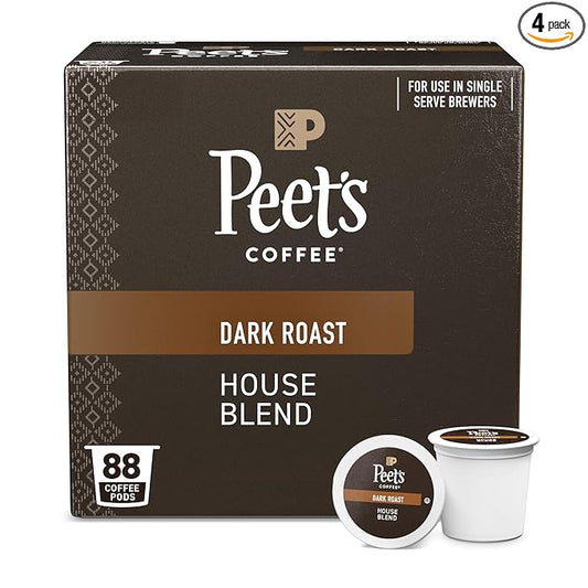 Peet's Coffee, Dark Roast Single Serve Coffee Pods - House Blend 88 Count (4 Boxes of 22 Pods)