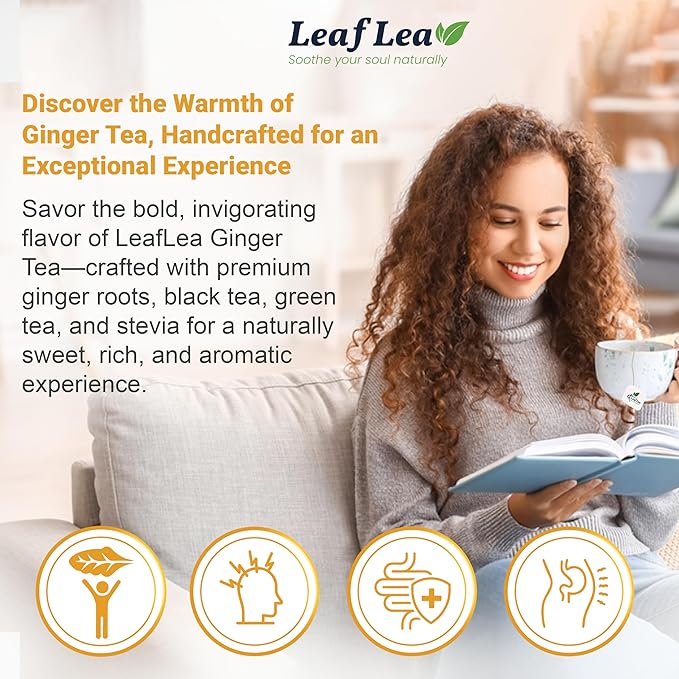 LeafLea Ginger Green Tea, 120 Tea Bags, Premium Green Tea Blend with Pure Ginger Root, Supports Digestive Wellness, Natural Flavor, Low Caffeine, Sugar-Free