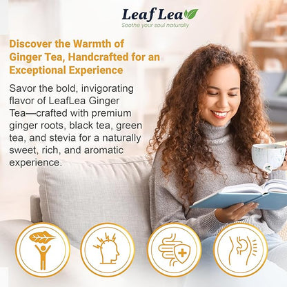 LeafLea Ginger Green Tea, 40 Individually Wrapped Tea Bags of Soothing Green Tea Blend with Natural Ginger Root, Sweetened with Stevia, Supports Digestion and Immunity, Low Caffeine, Sugar-Free