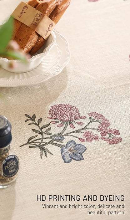 Designer Linen Light Beige Long Table Cloth Rectangle,French Colorful Floral Tablecloth,Stain Resistant Decor Tablecloths for Dining Thanksgiving Christmas Kitchen,63"*102"-Helena E