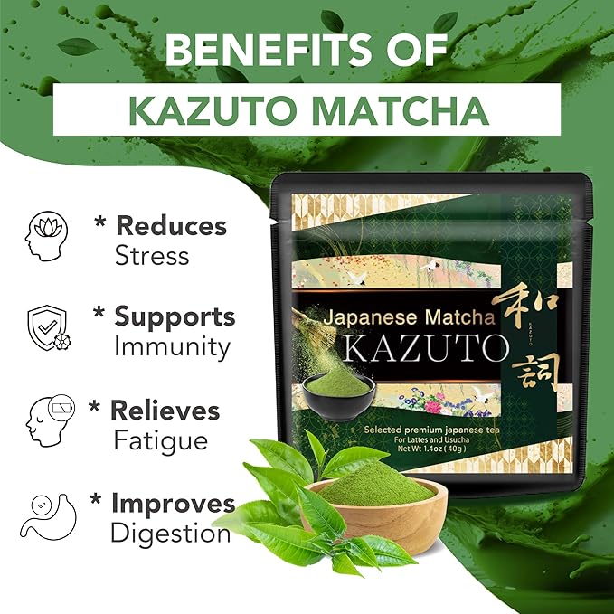 Kazuto Matcha Selected Premium Japanese Green Tea for Lattes and Usucha Superior Premium Grade Authentic Japanese First Harvest from Japan Antioxidants Unsweetned