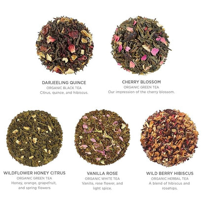 Tea Forte Soleil Petite Presentation Box Tea Gift Set Sampler, 10 Count, 2 of Each Variety Individually Wrapped Handcrafted Pyramid Infuser Bags