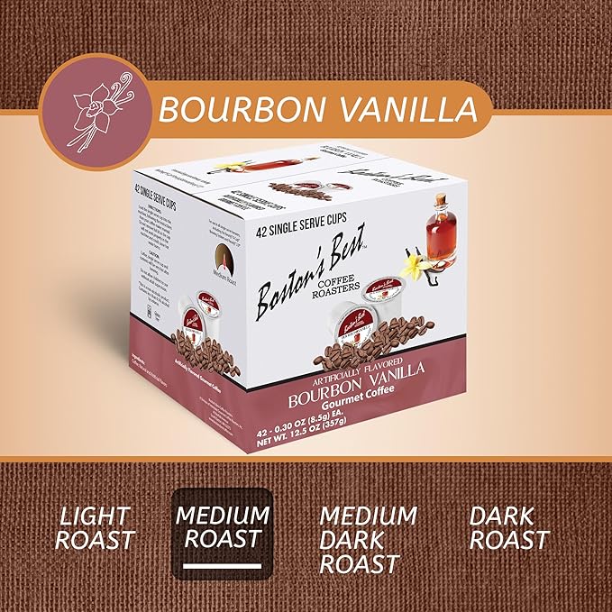 Boston’s Best - Bourbon Vanilla Coffee Blend, Tasty Flavored Blend, Gourmet Compatible with Keurig Coffee Maker, 1 Count (42 Single Serve Medium Roast Cups)