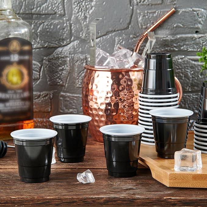 Lilymicky 600 PACK 2 oz Plastic Shot Glasses, Mini Black Disposable Shot Cups for Parties, Carnivals, and Any Events