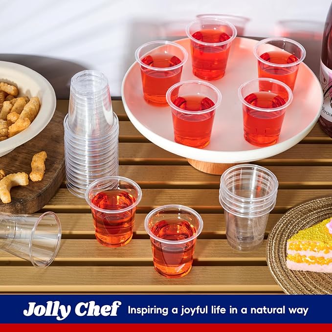 JOLLY CHEF 500 Pack 2 oz Plastic Shot Glasses, Clear Disposable Cups, Plastic Shot Cups Disposable for Jelly Shots, Wine Tasting, Food Samples,Thanksgiving Party, Wedding, Christmas