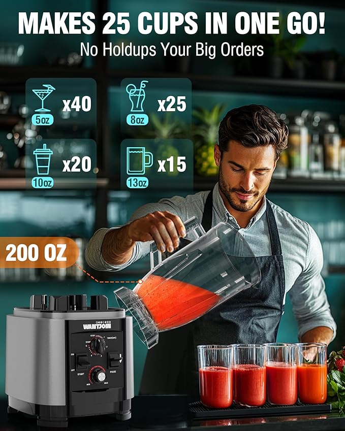 WantJoin Commercial Blender - 200Oz Extra Large Capacity Professional Blender Heavy Duty w/Pure Copper Motor, Dishwasher Safe, 6-Blade Combo, 26000 RPM, Multi Speeds, Smoothie Blenders for Juice