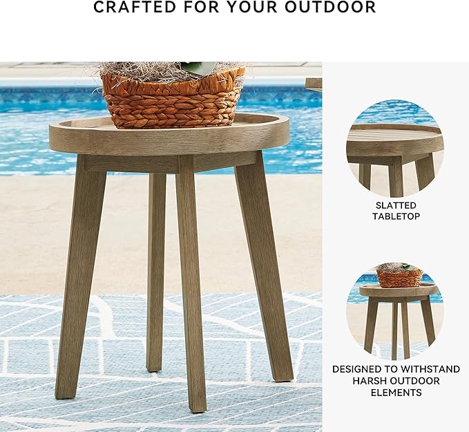 Signature Design by Ashley Bradstreet Bay Casual Weather Resistant Eucalyptus Wood Outdoor End Table with Slatted Top, Light Brown