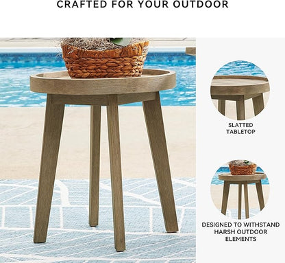 Signature Design by Ashley Bradstreet Bay Casual Weather Resistant Eucalyptus Wood Outdoor End Table with Slatted Top, Light Brown