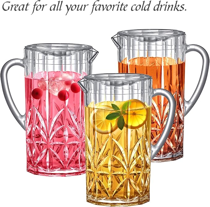 Amazing Abby - Stately - Acrylic Pitcher (80 oz), Clear Plastic Water Pitcher with Lid, Fridge Jug, BPA-Free, Shatter-Proof, Great for Iced Tea, Sangria, Lemonade, Juice, Milk, and More