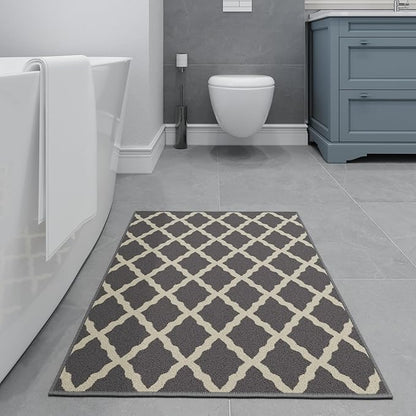 Ottomanson Rugs for Entryway 2'3" x 3' Non Slip Trellis Small Area Rugs Durable Front Door Mat Rug Stain Resistant Entrance Rugs for Bathroom Kitchen Bedroom & Living Room, Gray