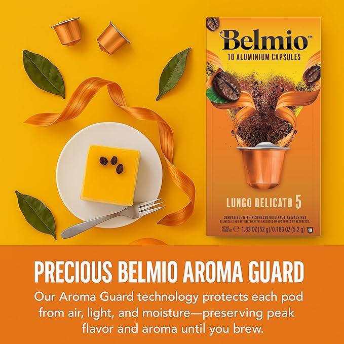 Belmio Lungo Delicato Espresso Coffee Pods – Light Roast – Mild & Aromatic - Nespresso Original Line Compatible – 10 Count (Pack of 10)