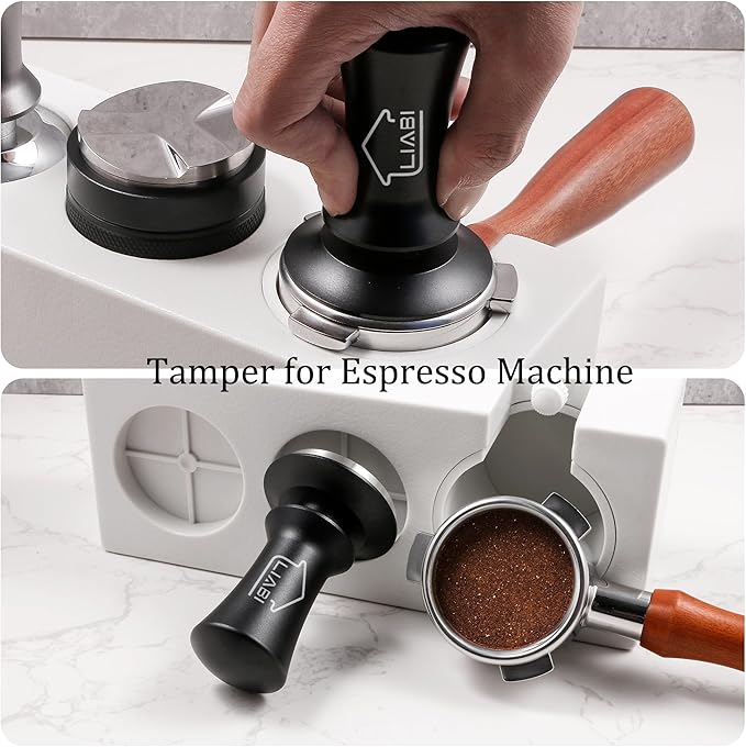 Coffee Tamper 51mm, Espresso Tamper with 2 Spring Loaded Tamper, Barista Coffee Tamper Tools with Aluminum Tamper Stand Holder, 100% Stainless Steel Flat Base Tamper for Espresso Machine(Black)