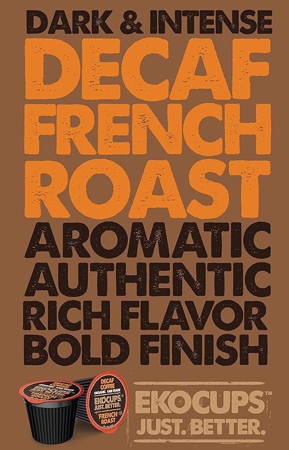 EKOCUPS Organic Swiss Water Decaf French Roast Coffee Pods, Extra 30% More Coffee Per Cup, Artisan Fair Trade Dark Roast, Decaf French Roast for Keurig K Cup Machines, Recyclable Pods, 80 Count