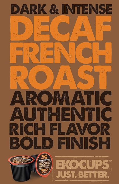 EKOCUPS Organic Swiss Water Decaf French Roast Coffee Pods, Extra 30% More Coffee Per Cup, Artisan Fair Trade Dark Roast, Decaf French Roast for Keurig K Cup Machines, Recyclable Pods, 80 Count