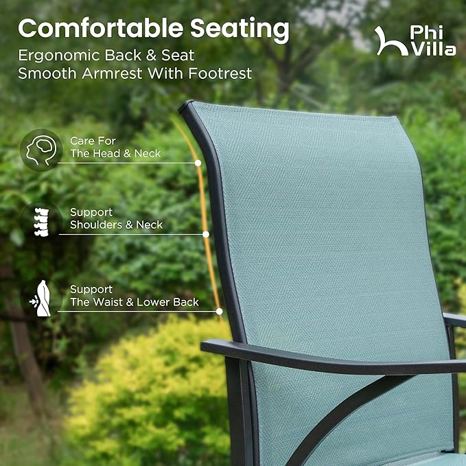 PHI VILLA 5 Piece Patio Bar Height Dining Set, Outdoor High Top Patio Table and Chairs Set with 4 Outdoor Bar Stools & 41" Wood-Like Iron Bar Table with 1.57" Umbrella Hole for Garden