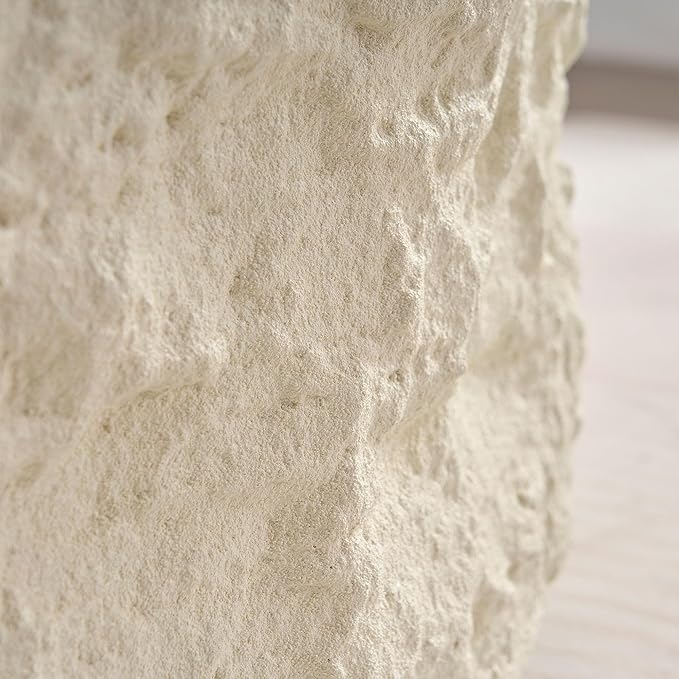 Faux Rock Coffee Table,Drum Coffee Table Fiberglass Round Tea Table for Living Room, Accent Imitation Stone Central Table No Need Assembly, Beige White