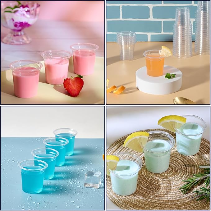 JOLLY CHEF 500 Pack Plastic Shot Glasses, 1 oz Clear Disposable Jelly Cups Reusable Perfect for Wine Tasting, Whiskey, Food Samples, Halloween, Thanksgiving Party, Wedding, Christmas