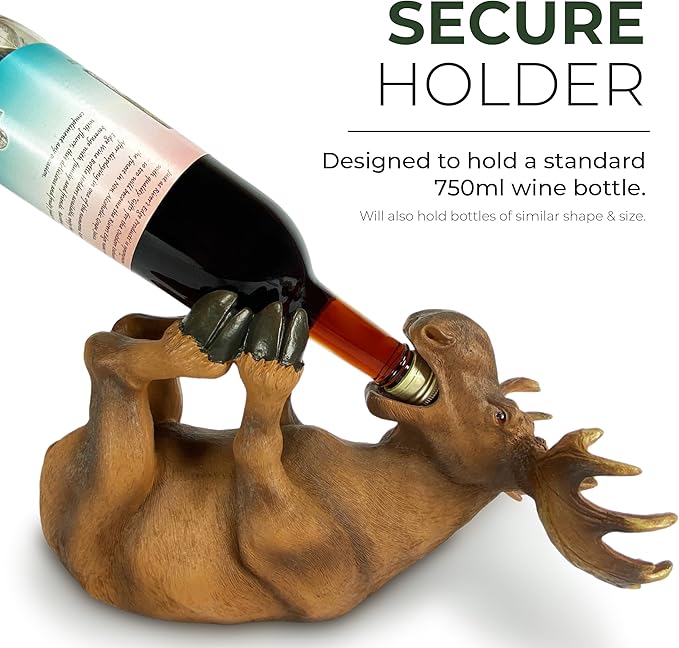 Rivers Edge Products 750ml Wine Bottle Holder - Hand-Painted Poly Resin Animal Kitchen Decor - Unique, Rustic Home Decor for Countertop and Bar - Wine Accessories for Wine Lovers