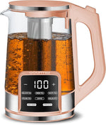 Load image into Gallery viewer, Gourmia Electric Programmable Glass Kettle – 1.7L Temperature Control Tea &amp; Coffee Kettle with Digital Touch Display, 6 Presets, Keep Warm, Removable Stainless Steel Infuser, 360° Swivel Base – Peach