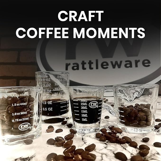 Rattleware Premium 1.5 oz Graduated Shot Glass – Heavyweight Glass with Oz, ml, tsp, tbsp Markings – Stylish & Durable for Home Bars, Coffee, Espresso Shots, Cocktails & Gatherings