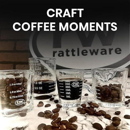 Rattleware Premium 1.5 oz Graduated Shot Glass – Heavyweight Glass with Oz, ml, tsp, tbsp Markings – Stylish & Durable for Home Bars, Coffee, Espresso Shots, Cocktails & Gatherings