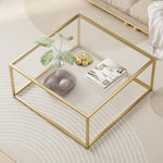 Load image into Gallery viewer, Glass Coffee Table Modern Center Table,Minimalist Coffee Table Sofa Side Tea Table for Living Room,Tempered Glass-top with Sturdy Metal Frame, Easy Assembly,26.4 x 26.4 x 15.7 Inches, Gold