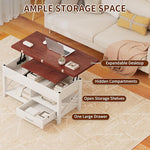 Load image into Gallery viewer, Lift Top Coffee Table with Storage, White Lift Top Coffee Table with Drawers&amp;Hidden Compartment, Multi-Functional Center Table, Convertible Coffee Tables into Dining Table for Home Living Room Office