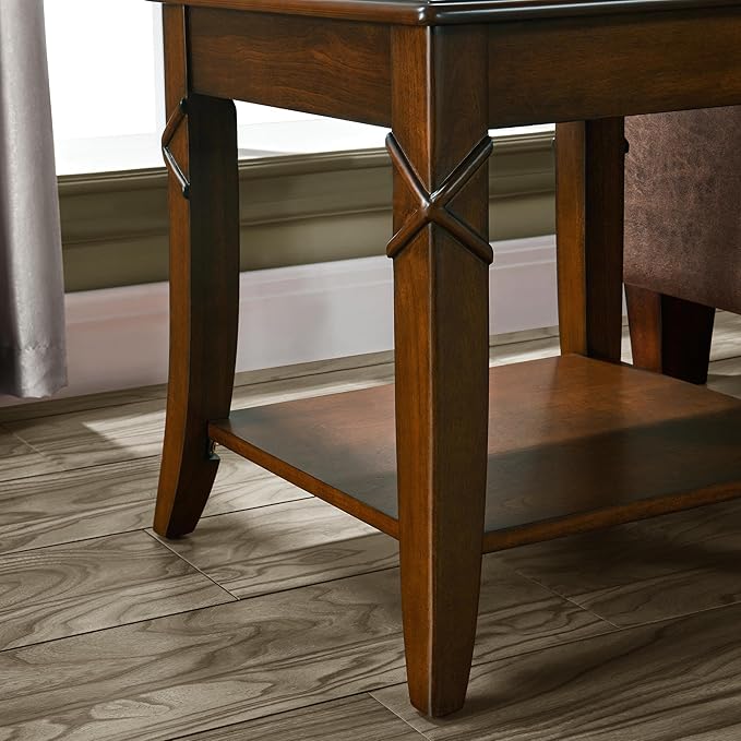 PADMA HOUSE Solid Wood End Table with Shelf, Vintage Rectangle Sofa Side Table with Dual Hourglass Tabletop, Apartment Telephone Table with Curved Legs for Living Room, 19.7 * 17.7 * 19.7in