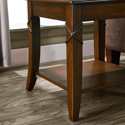 PADMA HOUSE Solid Wood End Table with Shelf, Vintage Rectangle Sofa Side Table with Dual Hourglass Tabletop, Apartment Telephone Table with Curved Legs for Living Room, 19.7 * 17.7 * 19.7in