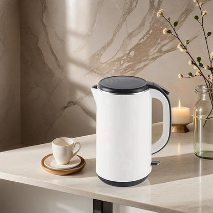 FAB&DELUXE 1.8L Stainless Steel Kettle Water Boiler, Double Wall Insulated,Fullbody 304Stainless Steel Interior & Lid,Quick Heating Electric Kettles for Boiling Water,Auto Shut-Off,White