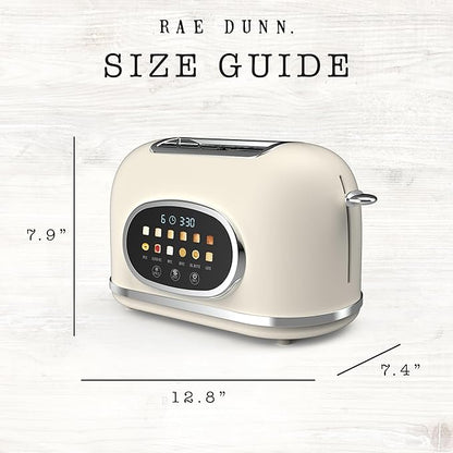 Rae Dunn Retro Digital Electric Toaster, 2 Slice Stainless Steel Toaster With Touchscreen, Countdown Timer, 6 Shade Settings, Wide Slots, High Lift Lever, Bagel, Defrost & Reheat, Cream New