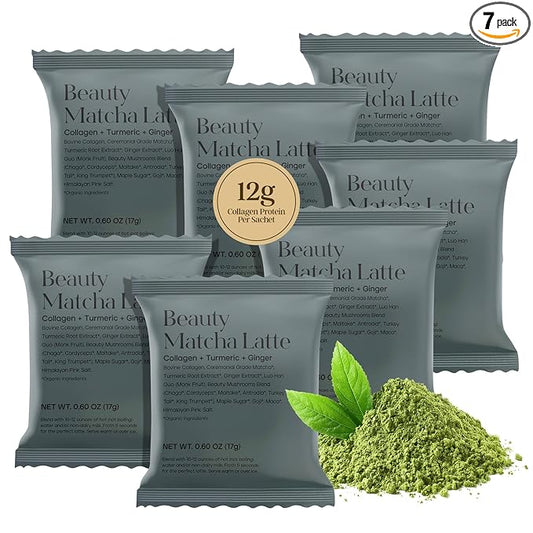 Kroma’s Beauty Matcha Latte Powder 0.60 Oz, 17g, 7 Servings – Collagen Ceremonial Grade Matcha Green Tea with Protein for Glowing Skin & Hair Support w/ Bovine Collagen, Ginger & Turmeric - Premium Matcha Powder w/ Adaptogenic Mushrooms