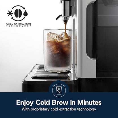 De'Longhi Eletta Explore Espresso Machine with Cold Brew, Hot & Cold Milk Frother - 50+ Recipes, Built in Grinder, User Profiles, Smartphone Compatible with Bean Adapt Technology for Ideal Extraction
