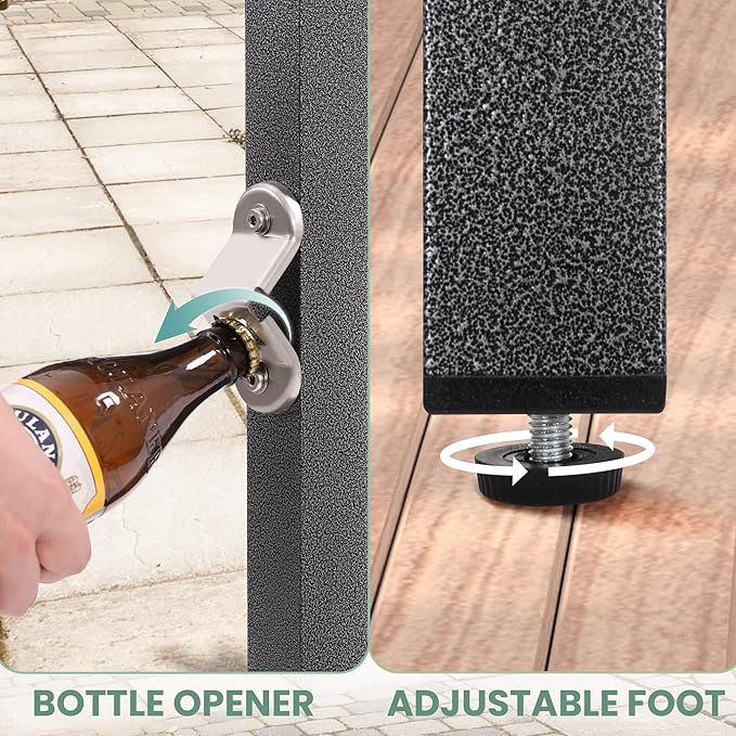 53*39*17 Outdoor Bar Table Extra Wide,Tall Bar Height Outdoor Pub Table, Ideal for Patio, Hot Tub, Dining, Balcony, Poolside, Weatherproof Composite Top, Rustproof, Built In Bottle Opener,Black