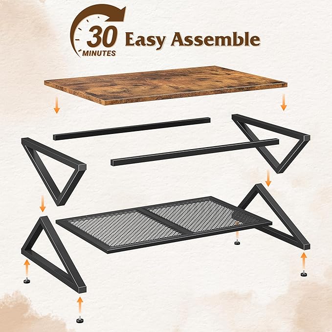 EnHomee Coffee Table with Storage, Modern Coffee Tables for Living Room with Mesh Shelf, 2 Tier Rectangular Center Table for Living Room, Bedroom, 39.4 Inch, Rustic Brown