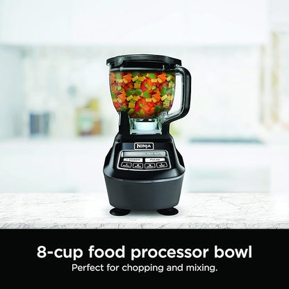 Ninja Blender, Food Processor, Blender for-Smoothies, Includes Pitcher, Smoothie Cup, and 8-Cup Bowl, Salsa, Dough, Shakes, Slush, and Frozen Drinks, Mega Kitchen System, 120 Volts, Black, BL770AMZ