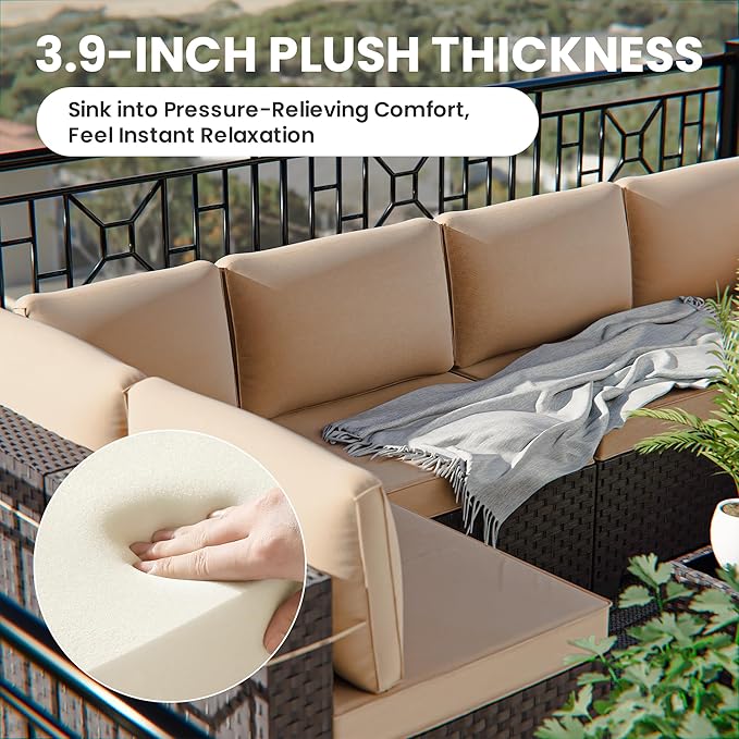 10 Pieces Outdoor Patio Furniture Set Outdoor Furniture Patio Sectional Sofa Conversation Sets w/ETL Approved 45" Gas Outdoor Fire Table & Coffee Table, Swivel Rocking Chair (Brown)