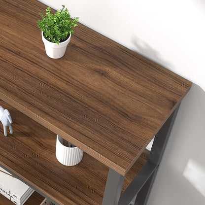 FOLUBAN Bookshelf, Small Modern 3 Tier Bookcase, Wood and Metal Standing Storage Book Shelves for Living Room, Office, Bedroom (Rustic Walnut)