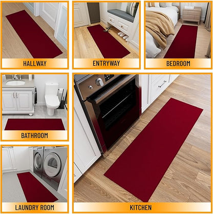 Ottomanson Hallway Runner Rug 2'2" x 6' Non Slip Solid Area Rugs Easy to Clean Laundry Rug Runner Durable & Pet Friendly Floor Carpet Runners for Hallways Entryway Living Room Kitchen, Red