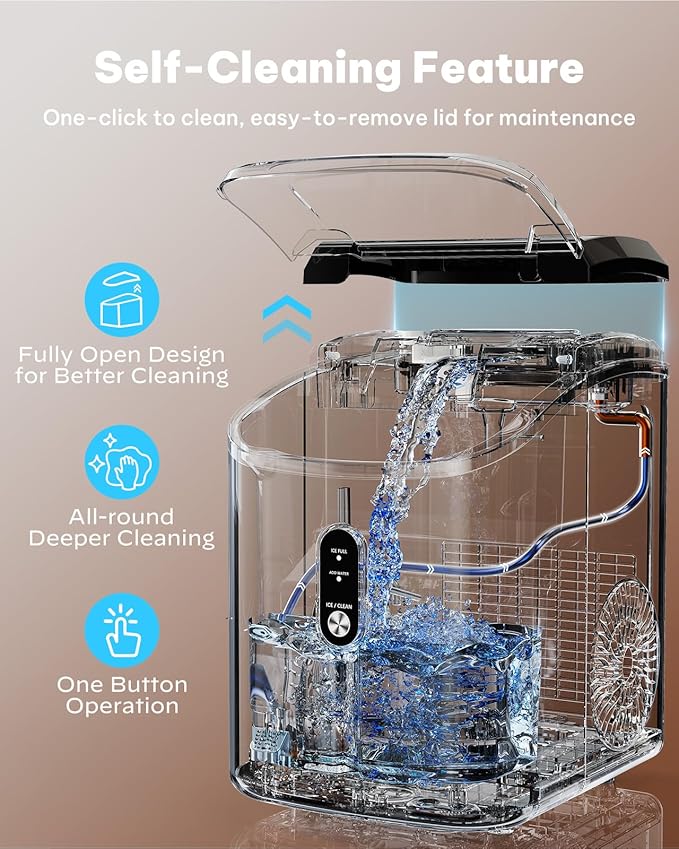 Silonn Nugget Ice Makers Countertop, Chewable Pellet Ice Machine with Self Cleaning Function, Portable Pebble Ice Maker with Ice Scoop for Home Kitchen Office, Black