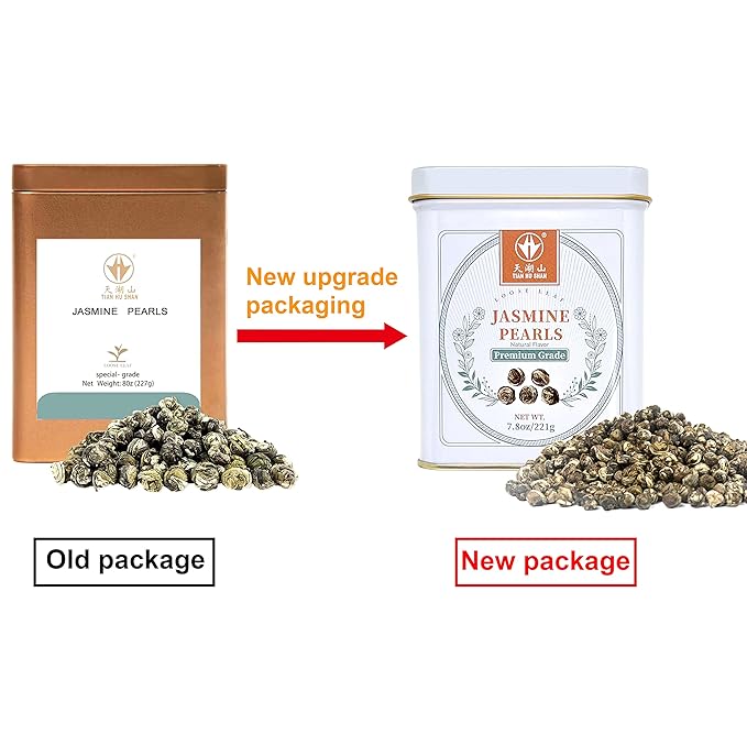 TIAN HU SHAN Jasmine Tea Jasmine Dragon Pearls Green Tea Loose Leaf 7.8oz (221g) Tin