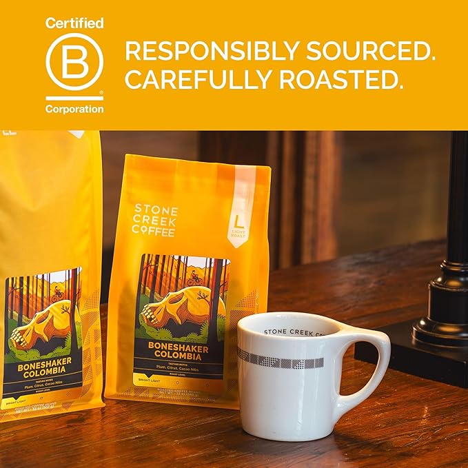 Stone Creek Coffee Light Roast Ground Coffee – 2 LB (Pack of 1) – Smooth Specialty Fresh Roasted Coffee Beans with Juicy and Citrus Tasting Notes, Boneshaker Colombia