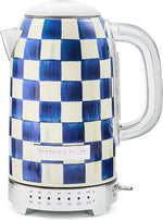Load image into Gallery viewer, MACKENZIE-CHILDS Electric Kettle, Stainless-Steel Tea Kettle, Blue-and-White Royal Check