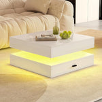 Load image into Gallery viewer, LED Coffee Table for Living Room - 2-Tier Modern High Gloss Square Table with Storage Drawers, 24-Color Adjustable Lights, Contemporary Wood Tea Tables for Home Office &amp; Waiting Room,White